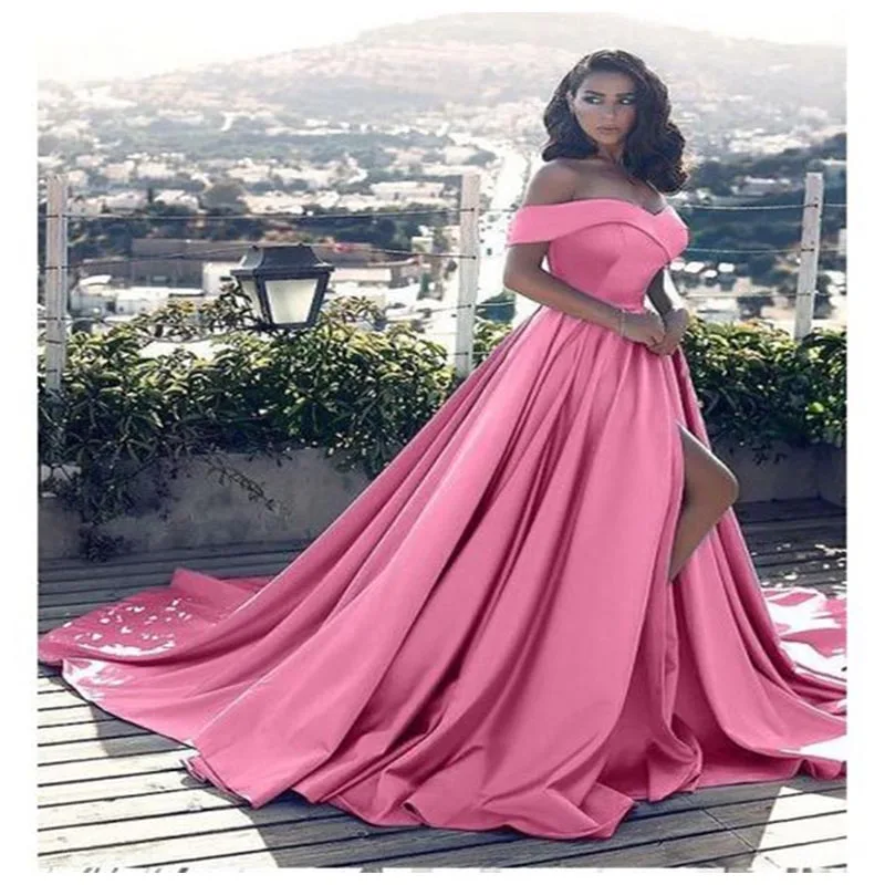 pink LORIE элегантное женское вечернее платье с открытыми плечами длиной до пола, вечерние платья, вечерние платья - Цвет: pink
