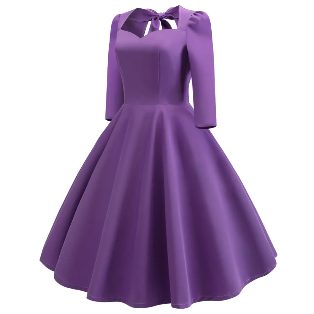 Joineles, 3 однотонных цвета, Свинг, рокабилли, Vestidos, половина рукава, Ретро стиль, платье из хлопка, женское платье, офисный халат, платье