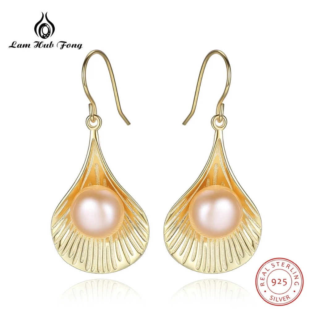 Природные Золотой Серьги женские серьги с жемчугом 925 стерлингового серебра