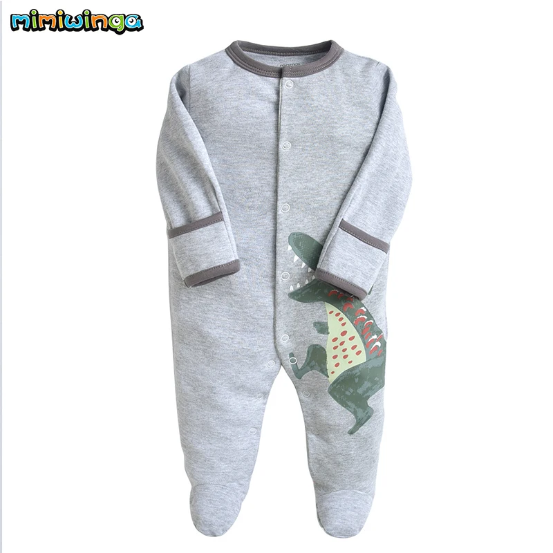 Mimiwinga Baby Boy Rompers 3PCS/Lot Spring 2019 Grey Dinosaur Print NewBorn Clothes Covered Button Long Sleeve Overalls Infant |