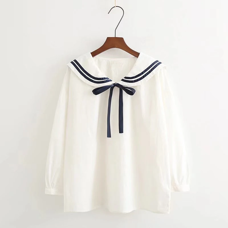 Японская Студенческая униформа в морском стиле женская Свободная рубашка с