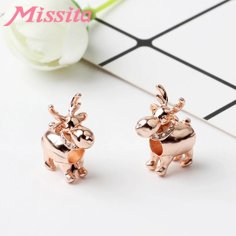 MISSITA милые рождественские олени животные бусины подходят к оригинальному бренду