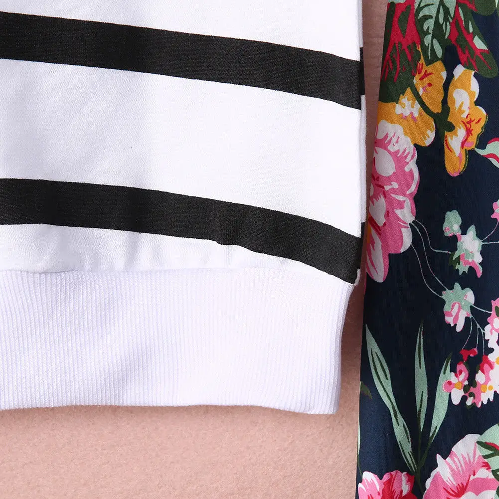 Футболка в полоску для маленьких девочек комплект из топа и штанов с цветочным