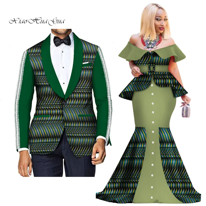 12 Fashion Custom African Couple Wedding Clothing Dashiki Women Skirt& Men Blazer for Lovers African Traditional Clothing WYQ276 - Цвет: 12
