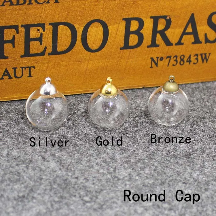 Gold Round Cap 6 шт. 10/12/14/16 мм Пустые полые Стекло мяч с круглой металлической крышки Стекло флакон подвески ювелирных аксессуаров - Окраска металла: Gold Round Cap