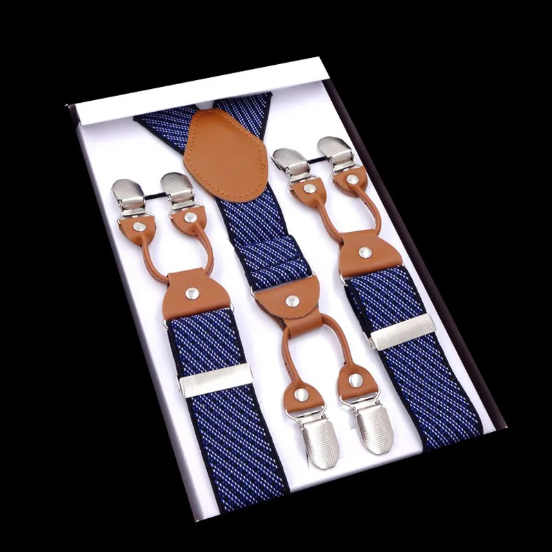 

European and American fashion: 3.5*115cm six-clip printed diamond lattice suspenders FY18081701