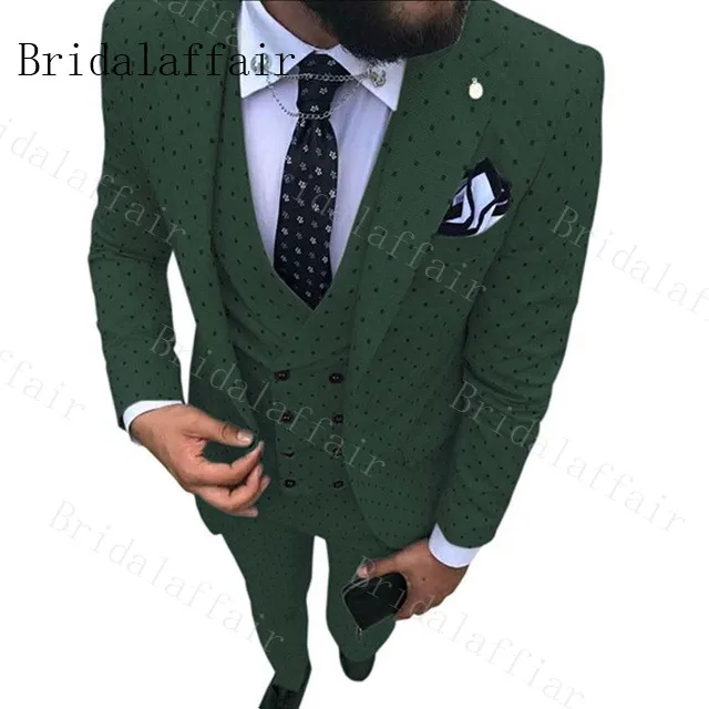 Hunter green Bridalaffair фиолетовый жених свадебное платье Формальные костюмы в горошек набор мужской модный стиль повседневный деловой костюм из трех частей на заказ - Цвет: Hunter green