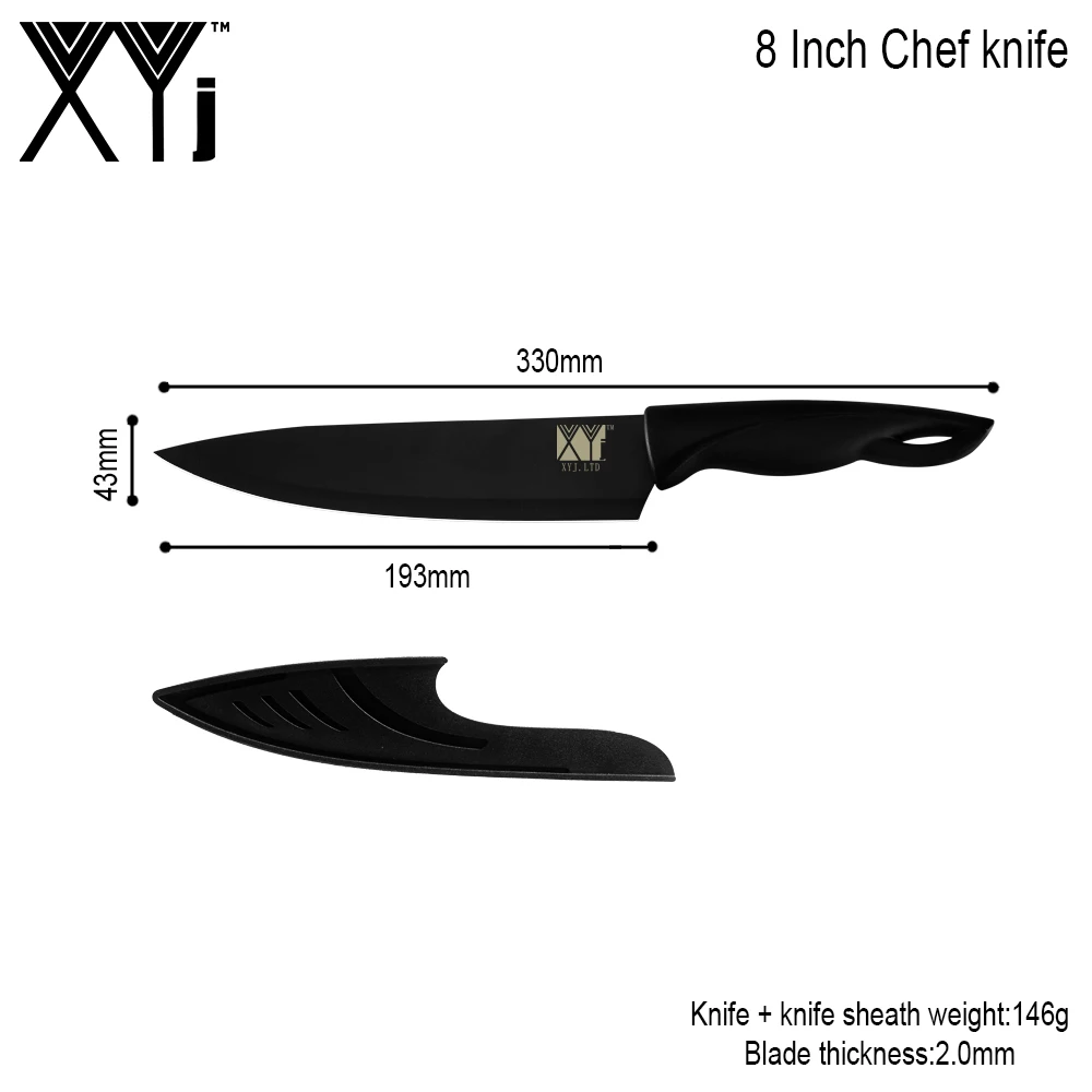8 Inch Chef XYj кухонный нож с крышкой ножи из нержавеющей стали японский шеф-повар Santoku Кливер нож для мяса черное лезвие для приготовления пищи резак - Цвет: 8 Inch Chef