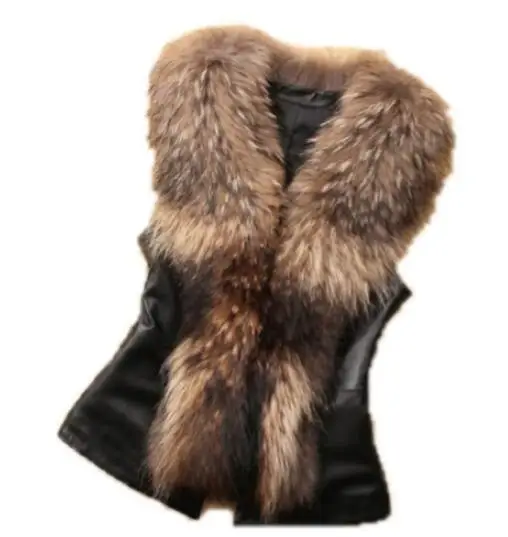 

Women Winter PU Leather Faux Fur Coat 2019 Casual Plus Size Sleeveless Faux Fox Fur Collar Vest Winter Jacket Coat Women