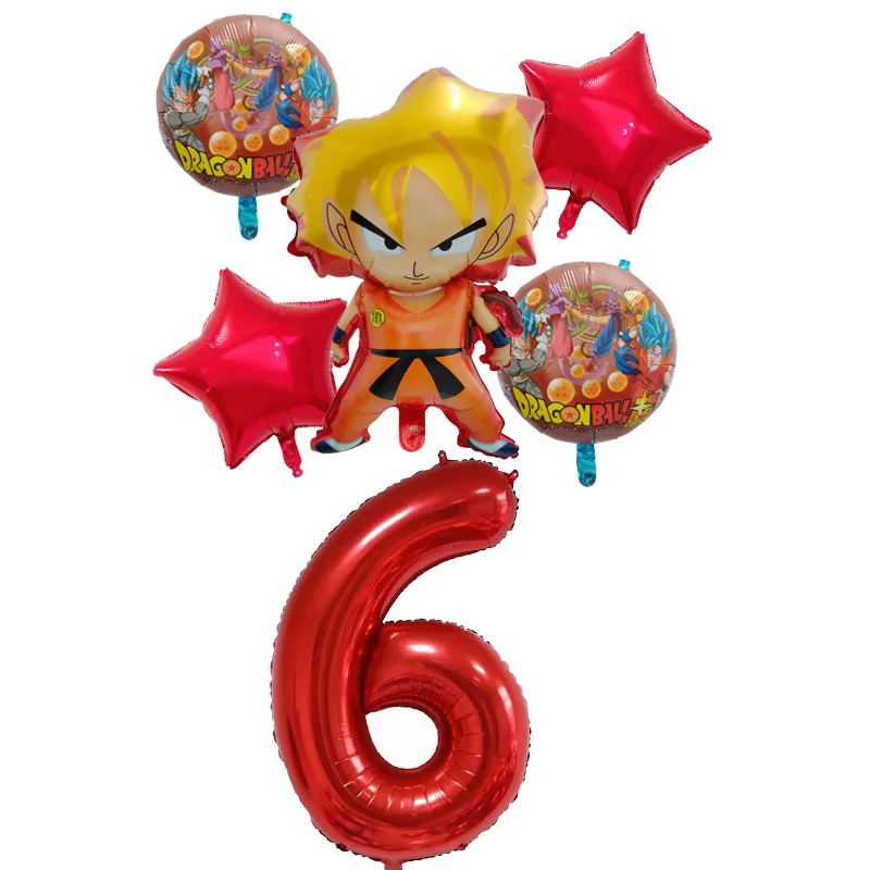 6 years old 6 шт./компл. с мультяшными принтами, 7 Dragon Ball Z Сон Гоку wu Конг Фольга хрустальный шар надувной 30 дюймов шара с цифрой Happy День рождения украшения мальчик детские игрушки - Цвет: 6 years old