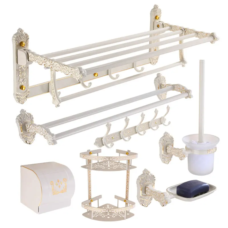 

Bathroom Accessories Set Aluminum Towel Rack Corner Shelf Tissue Holder Toilet Brush Holder Bath Hardware Set Ivory Carved