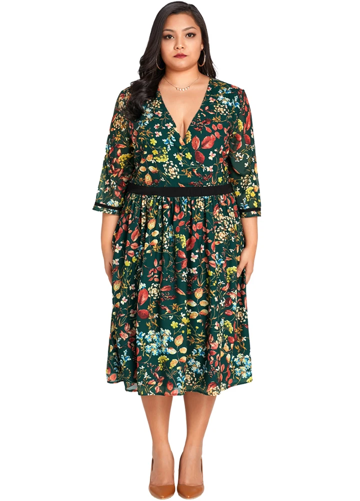 Женское шифоновое платье с цветочным принтом Romacci винтажное туника рукавами 3/4 v