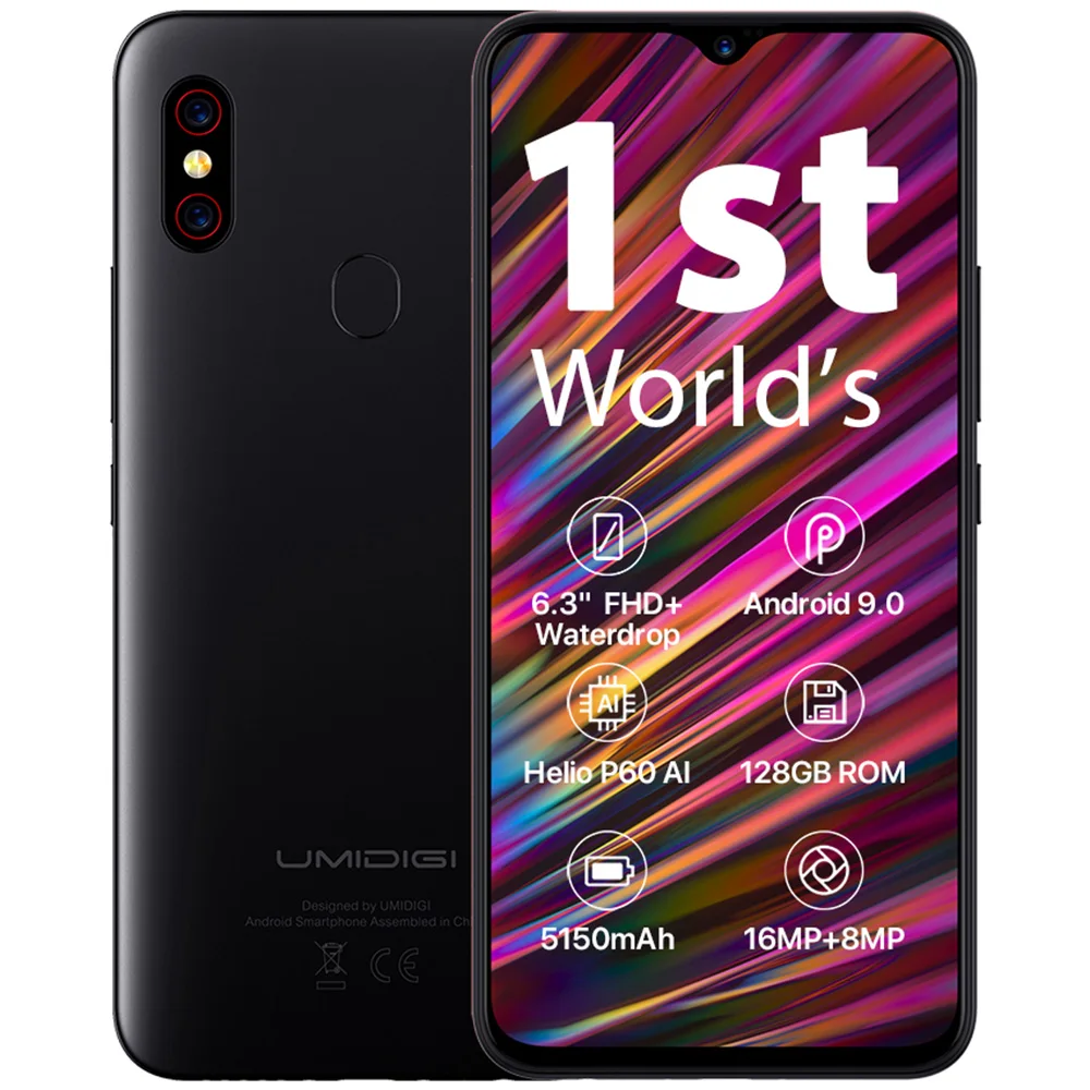 Black UMIDIGI F1 4G Phablet телефон 6,3 дюймов Android 9,0 Восьмиядерный 2,0 ГГц 4 Гб ОЗУ 128 Гб ПЗУ 5150 МП фронтальная камера мАч смартфон - Цвет: Black