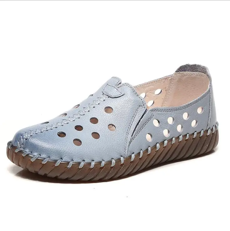 Chaussures femme ete/; женская обувь; обувь из натуральной кожи на плоской подошве; женские повседневные лоферы на плоской подошве; кожаная Рабочая обувь на плоской подошве; c41 - Цвет: blue