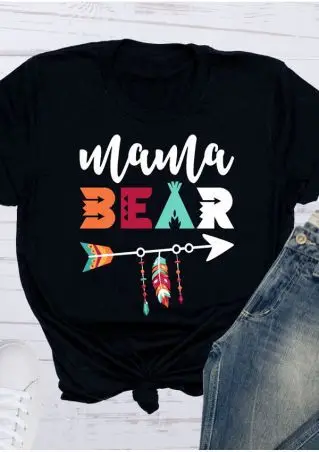 Mama Bear/Модная женская футболка с короткими рукавами и принтом перьев повседневная