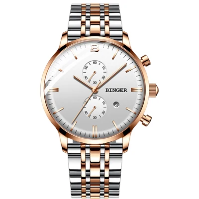 BINGER arc стекло Мужские часы Reloj Hombre мужские s часы лучший бренд класса люкс кварцевые часы спортивные водонепроницаемые Relogio Masculino Saat - Color: Rose