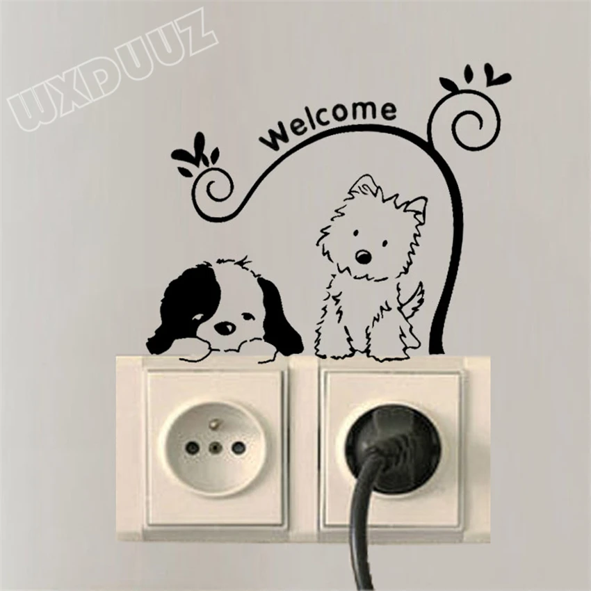 Кошка Собака Добро пожаловать наклейки на стену Съемный переключатель наклейка