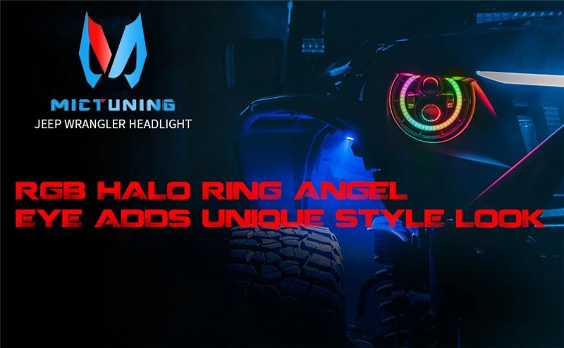 MICTUNING 7 ''круглый 80 Вт красочные фары RGB чеканка вращающийся Halo светодиодный налобный фонарь с DRL Hi/Lo луч для Jeep Wrangler JK LJ