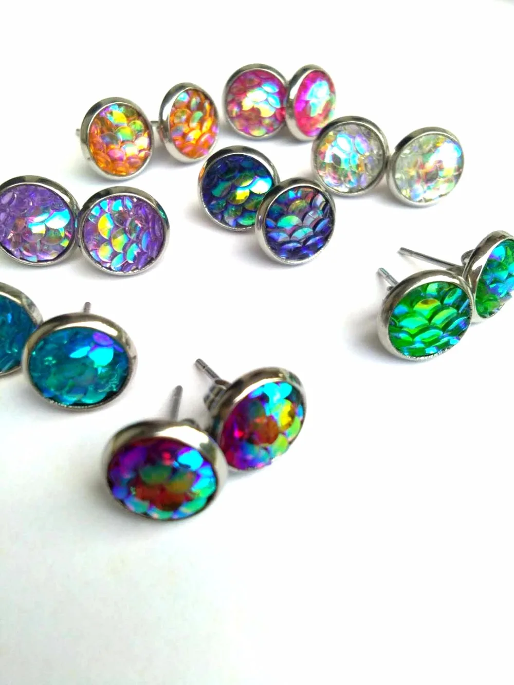 Новые 50 пар нержавеющая сталь Druzy Русалка из смолы рыбья чешуя узор купольное