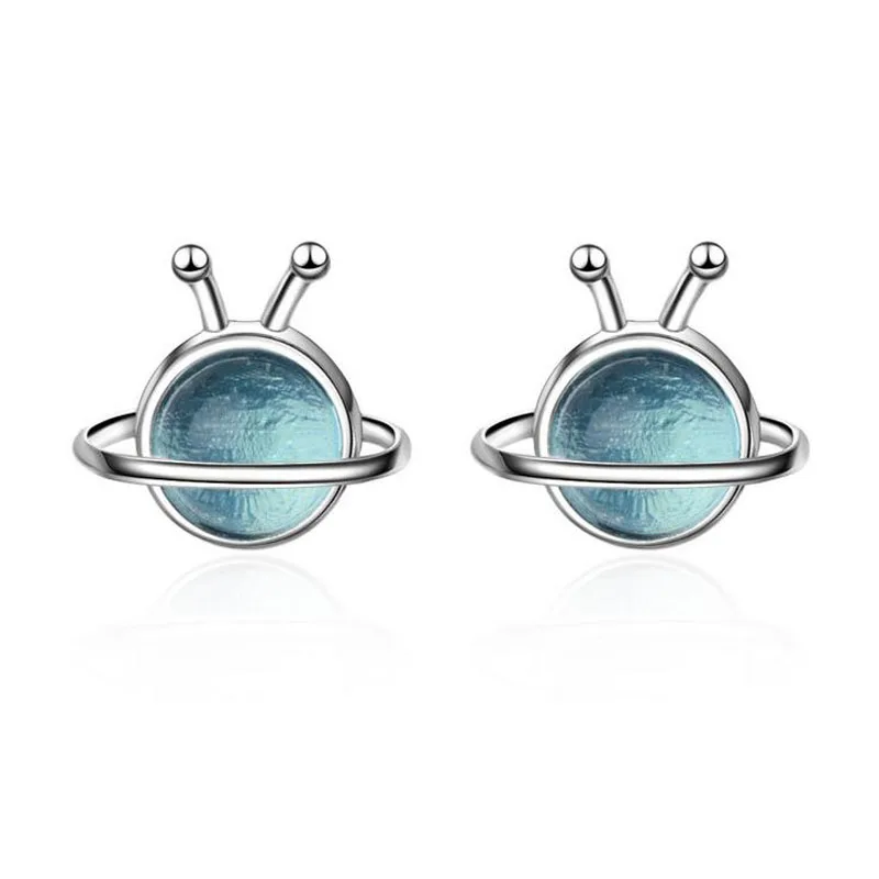 

Trendy Design 925 Sterling Silver Cute Blue Planet Stud Earrings For Kids Children Girls Women Earring Creative Gift Jewelry
