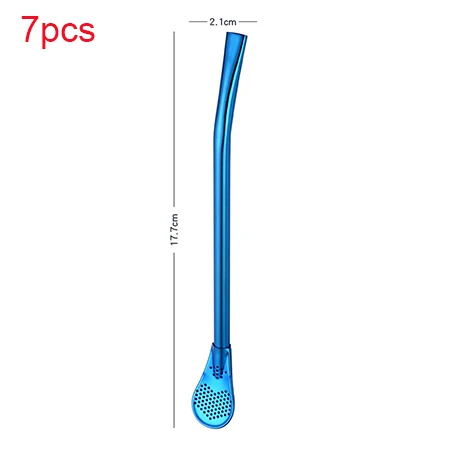 Blue 7PCS 7 шт. красочный фильтр из нержавеющей стали для соломинки ручной работы Yerba mate tea Bombilla Gourd моющиеся чайные инструменты Бар аксессуары - Цвет: Blue 7PCS