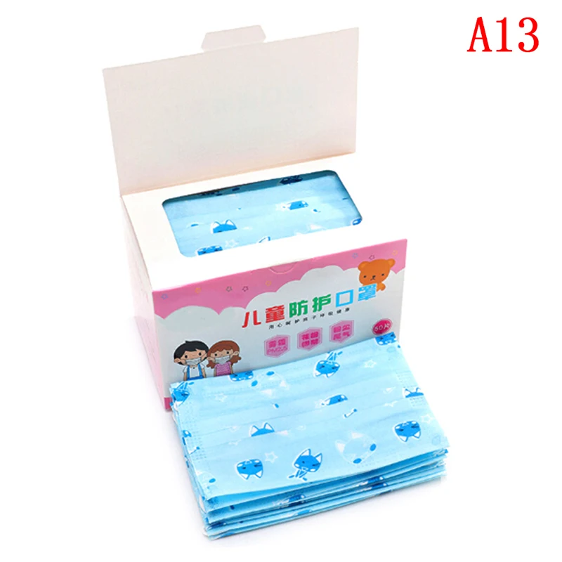 50Pcs Non-Woven Medical Earloop Respirator Cover Cartoon 3 Layer Mouth Face Mask Child Kids Disposable Anti Dust Mouth Mask