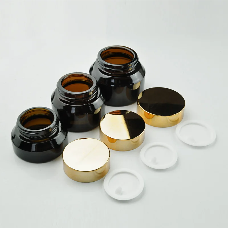 with Gold Cap 15 г 30 г 50 г баночка с кремом для лица стеклянный многоразовый косметический контейнер с Подушечка Для рук темно-коричневый винт крышка Eyecream Jar флакон для эфирных масел - Цвет: with Gold Cap