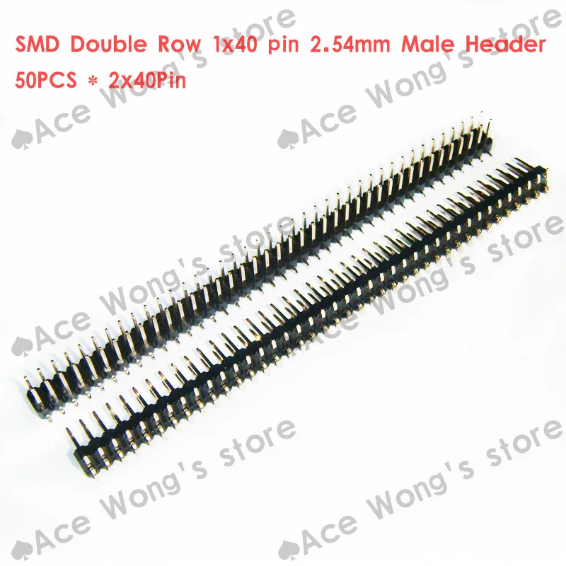 

(50pcs/lot) 2x40 pins Double Row 2.54 mm Pitch SMD Needle Male Pin Header
