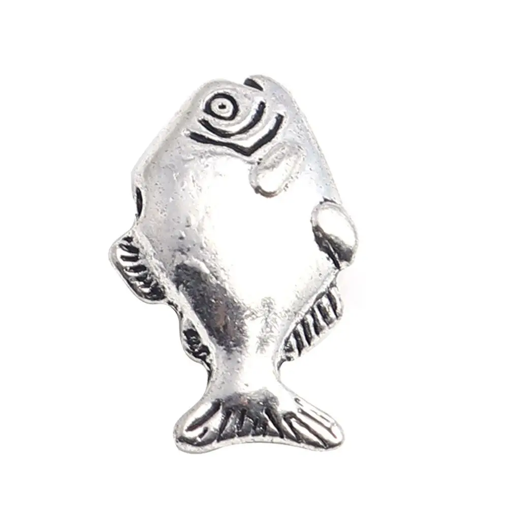 

8Seasons Zinc Based Alloy Ocean Jewelry Beads Fish Animal Silver Color Metal Jewelry 14mm x 11mm, Hole: Approx 1.3mm, 50 PCs