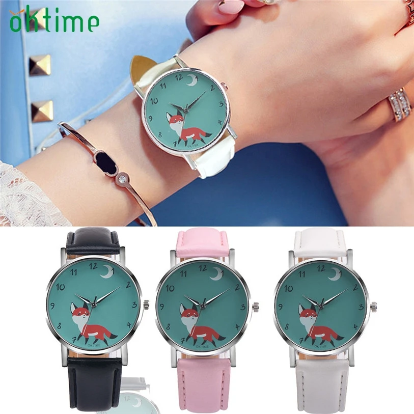 Модные Аналоговые кварцевые наручные часы в стиле ретро с изображением лисы из