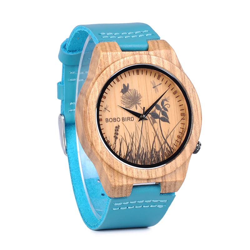 BOBO BIRD LP20-6 пейзаж reloj mujer Часы мужские кварцевые часы Зебра Дерево Erkek kol saati синий кожаный ремешок часы