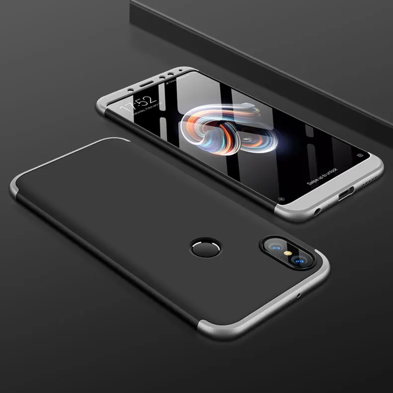 Аксессуары, чехол для Xiaomi Redmi Note 5, чехол, 3 в 1, корпус телефона, Жесткий ПК, 360, Full Couqe, для Redmi Note 5, 6, 7 Pro, Redmi Note 7 - Цвет: Black With Silver