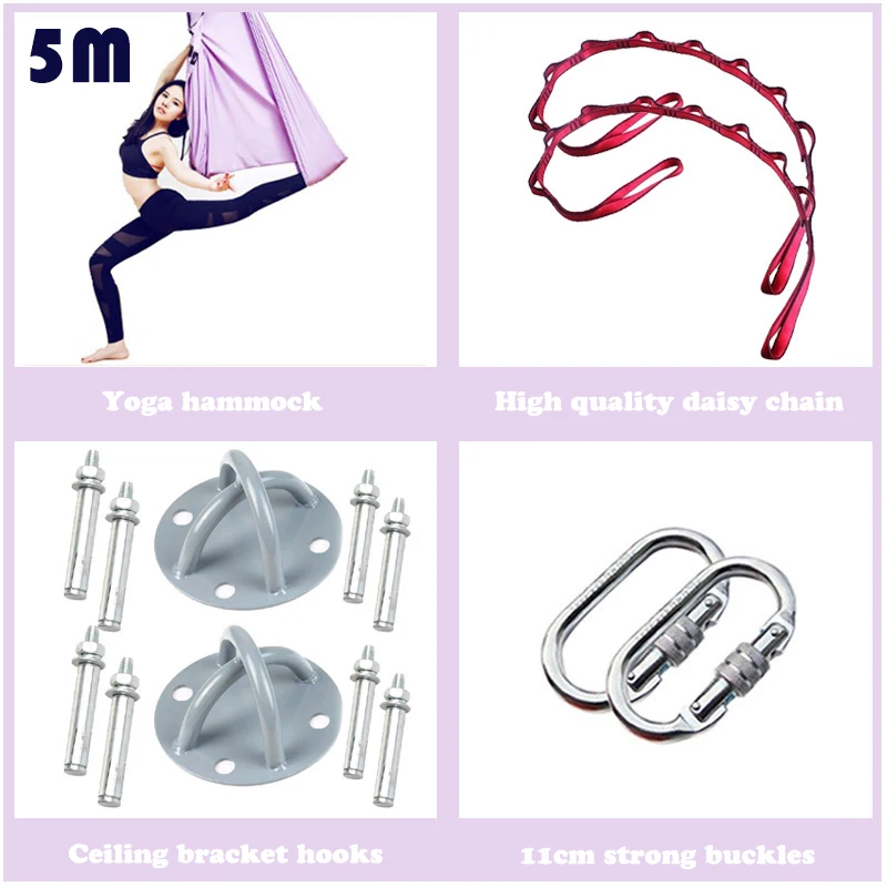 

5m Aerial Yoga Swing Full Set Gravity Air Yoga Hammock Set Fitness Yogic Training Adults Indoor Sports
