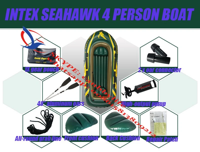 Intex Seahawk 4 человек Пластиковая надувная резиновая лодка для рыбалки, чертёжный каяк