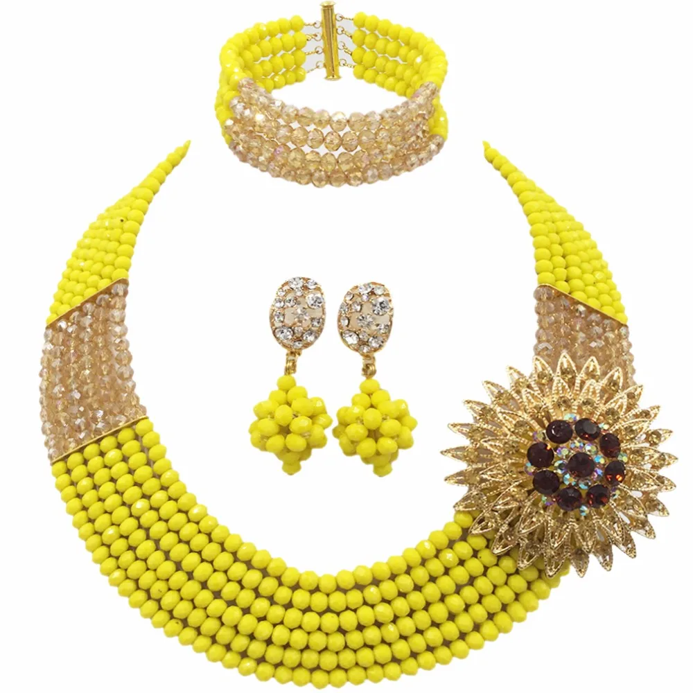 Модный комплект из жёлтого золота AB набор нескольких нитей ожерелье нигерийские