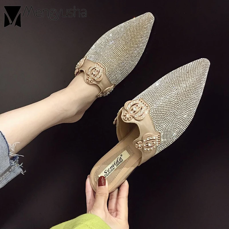 Новая женская обувь без шнуровки лоферы мюли украшенные кристаллами на плоской