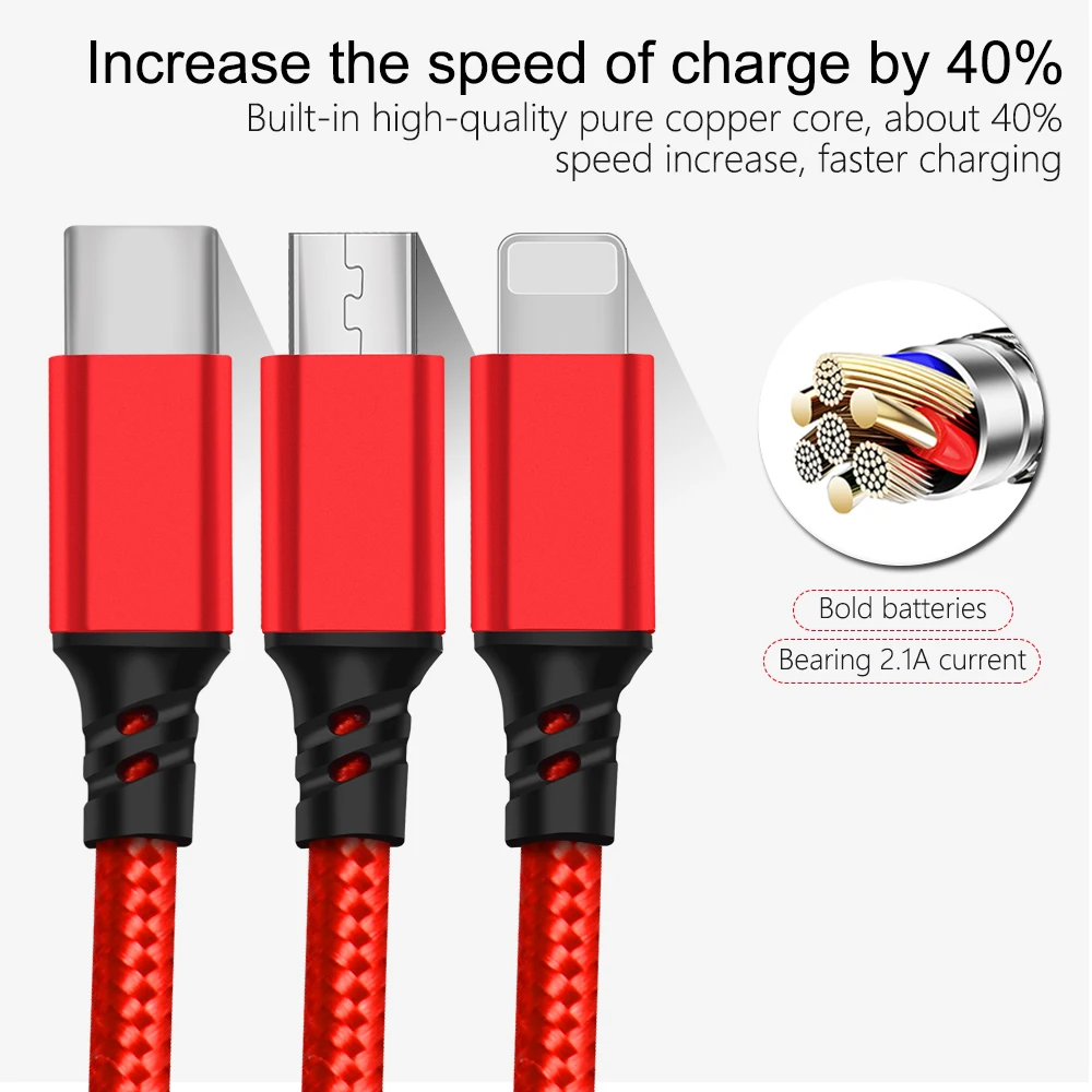 Marjay телефон Кабели Провода для iphone Тип USB c Micro кабель 3IN1 Зарядное устройство