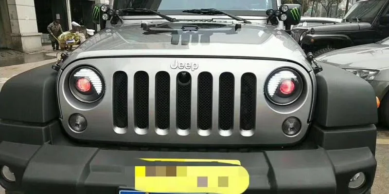 " круглый черный демон глаз DRL проектор светодиодный фара лампа для Jeep 2 двери 4 двери Wrangler JK JKU Hummer Лада Нива 4x4 Suzuki