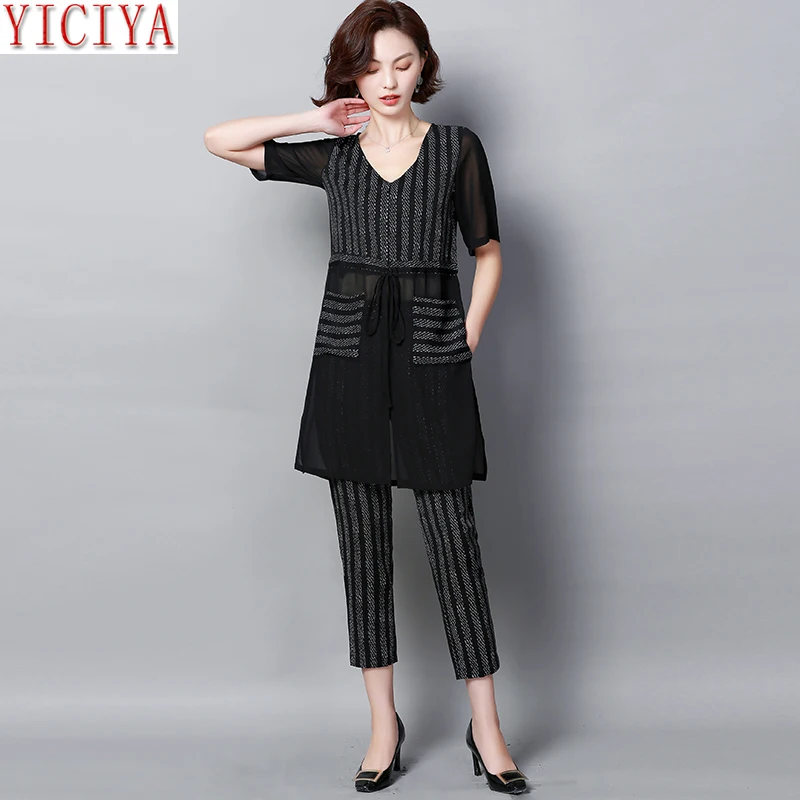 

Plus Size Large 3xl 4xl 5xl Striped 2020 Summer Two Piece Outfits Tracksuits for Women Co-ord Set Sportswear Pants Suits and Top