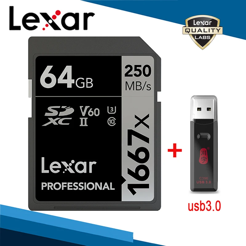 Lexar 256 ГБ sd-карта с картридером Профессиональный SDXC 1667X карты и ридеры USB 3,0 UHS-II класс 10 U3 V60 4K карта памяти