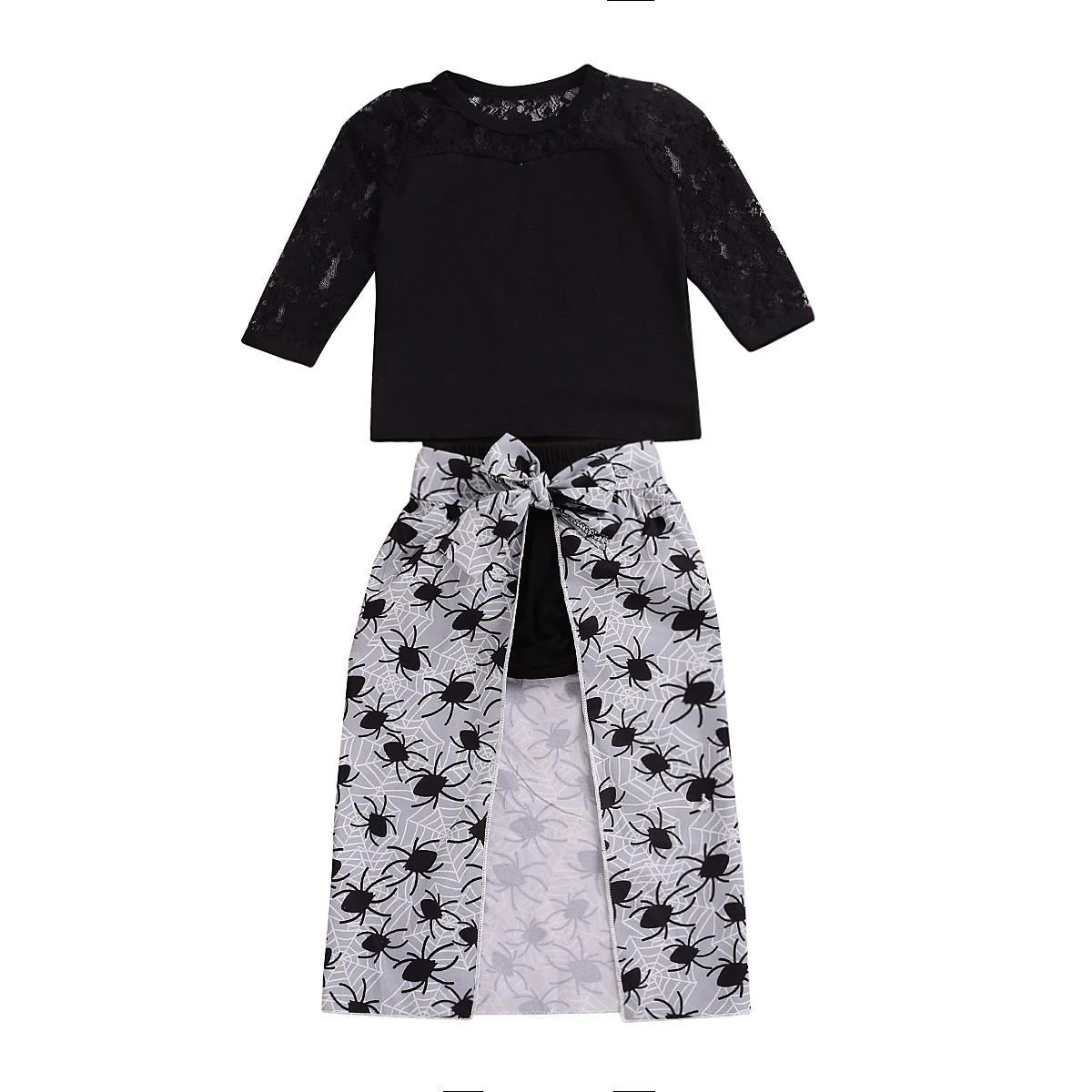 Хэллоуин 3 шт. для маленьких девочек Кружевная футболка топы штаны платье