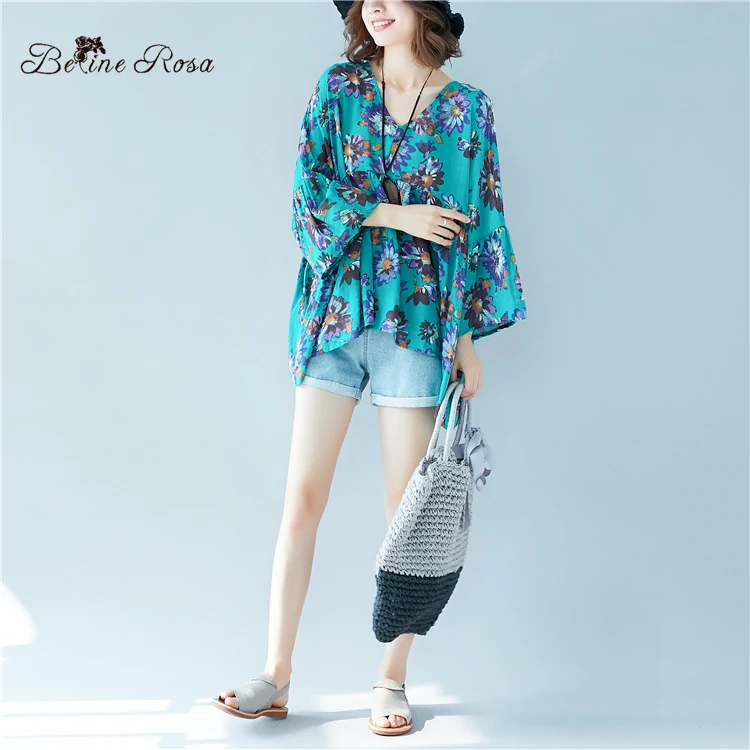 Летняя женская одежда BelineRosa Стиль Цветочные Печати Топы большие размеры BSDM0151 |