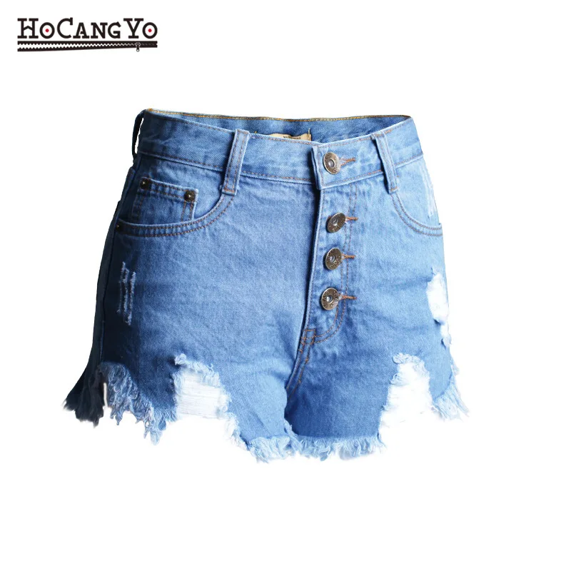 Летние женские джинсовые шорты большого размера рваные с дырками повседневные