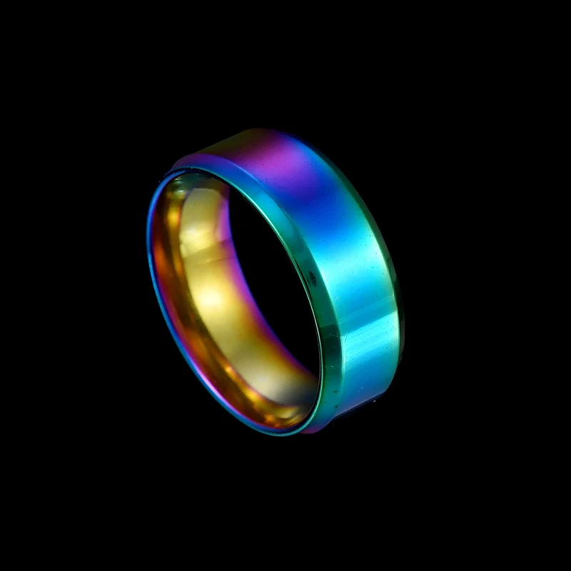 Multi 8mm ELSEMODE мужское черное титановое кольцо из нержавеющей стали прямые парные кольца для влюбленных для женщин - Цвет основного камня: Multi 8mm