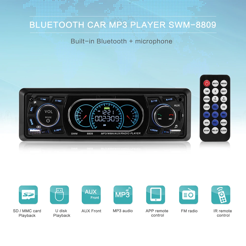 Onever Bluetooth автомобильный mp3-плеер 1-Din автомобильный стерео аудио mp3 радио плеер Поддержка USB/FM приемник с беспроводным пультом дистанционного управления
