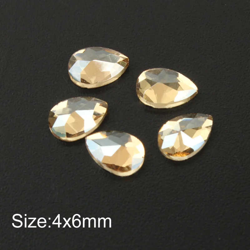 Water drop 4x6mm Сердце/конский глаз/луна/овальный кристалл для ногтей шампанское горный хрусталь 3D Шарм плоский стеклянный камень маникюр стразы для ногтевого дизайна каменный декор - Цвет: Water drop 4x6mm
