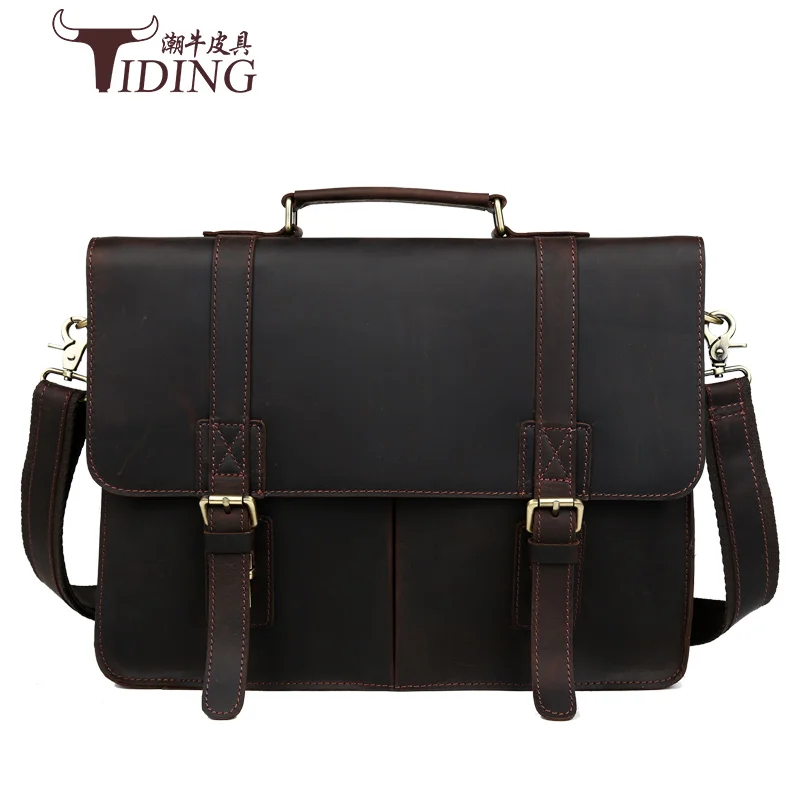 

Портфель мужской из воловьей кожи, повседневная сумка для ноутбука 14 дюймов, модный чемоданчик на плечо из натуральной кожи, саквояж кросс-б...