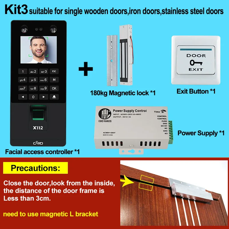 Kit 3 Лицо RFID система контроля допуска к двери комплект IP/TCP биометрический отпечаток пальца посещаемость машина USB пароль электрические замки - Цвет: Kit 3