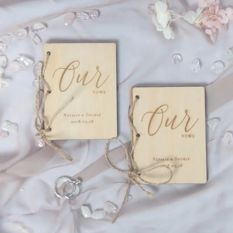 

1set lot unique wood His Her Vows book Wedding photo prop decorations