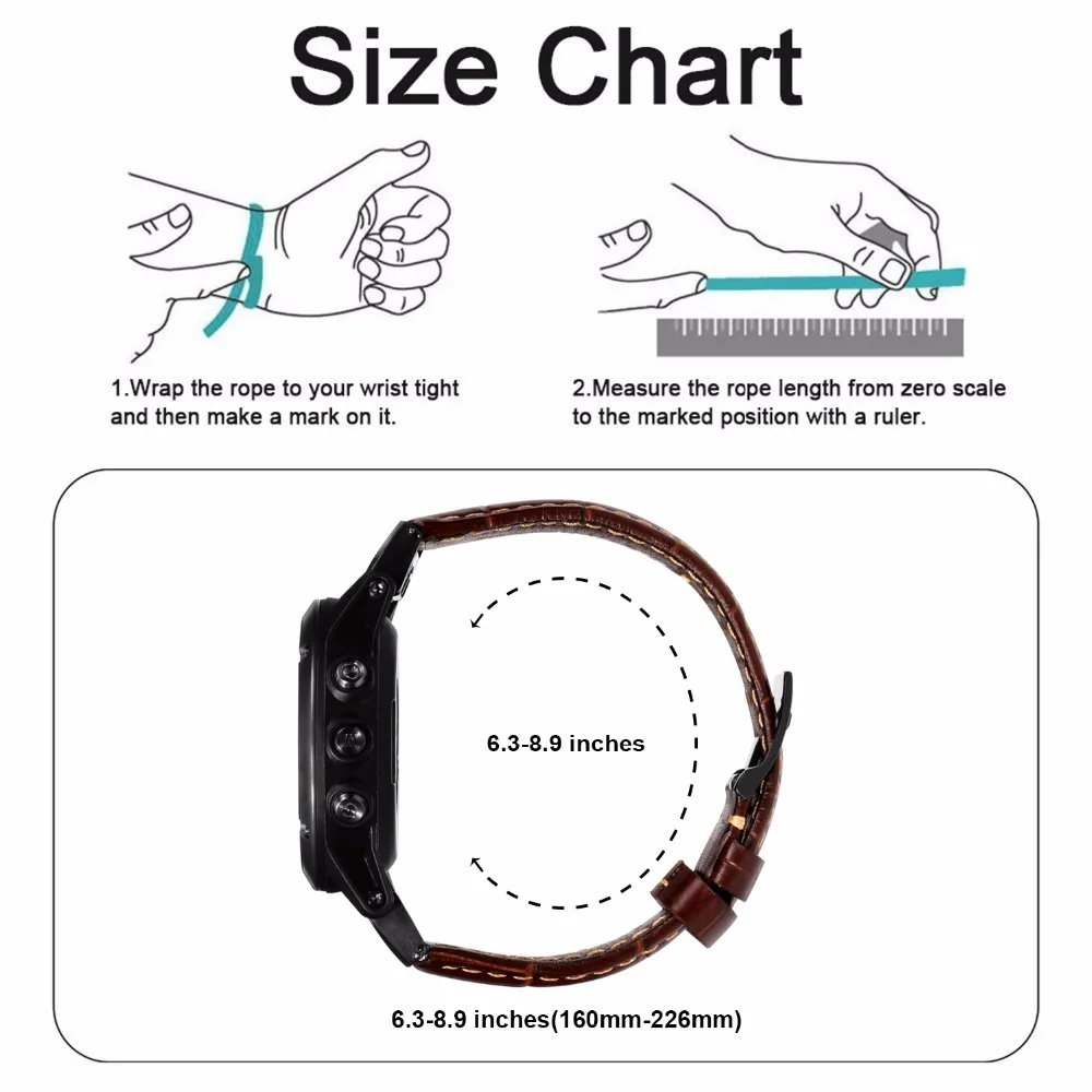 Ремешок для часов из натуральной кожи 26 мм Garmin Fenix 5X/5X Plus/3/3 HR/D2/Descent MK1|Ремешки